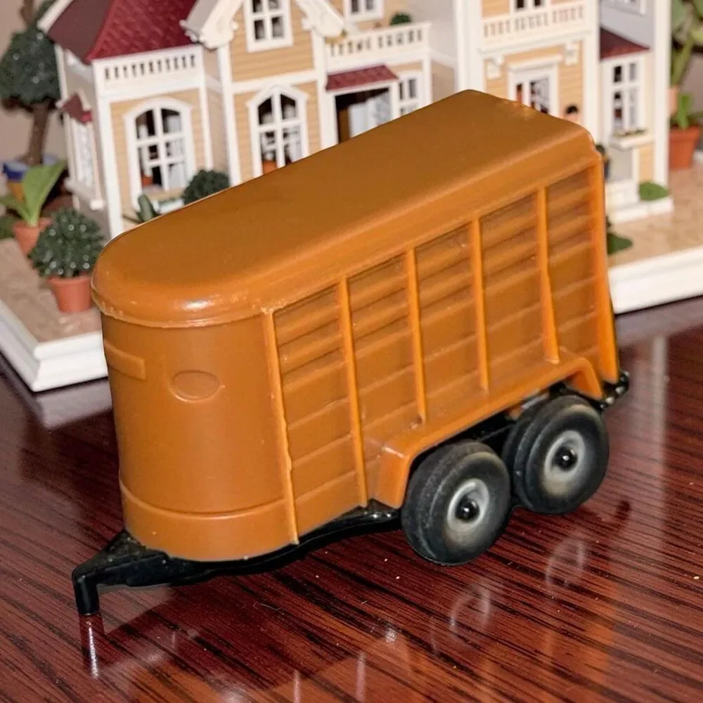 Vintage Mini Ertl Farm Horse Trailer Open Back Black Die Cast Brown Plastic Trai